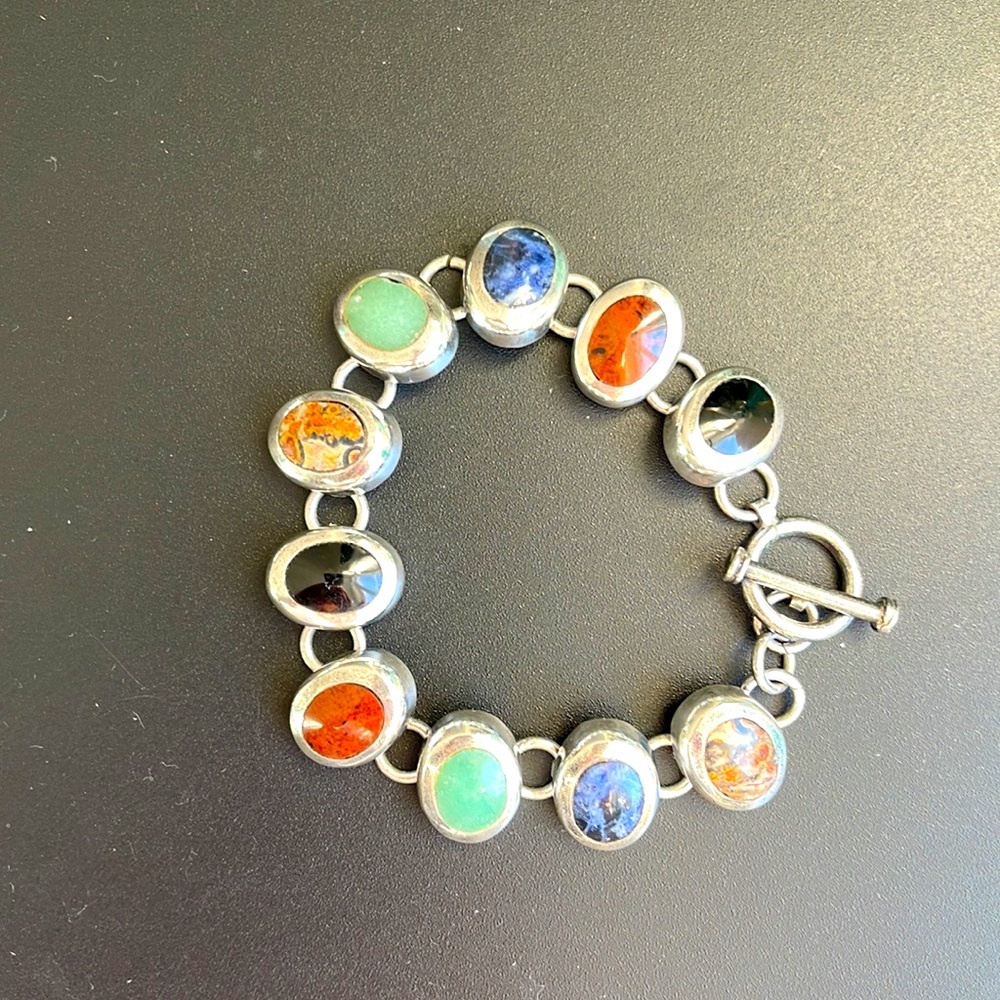 Vintage Silpada Sterling Silver Natural Multi-Stone Bracelet EB428